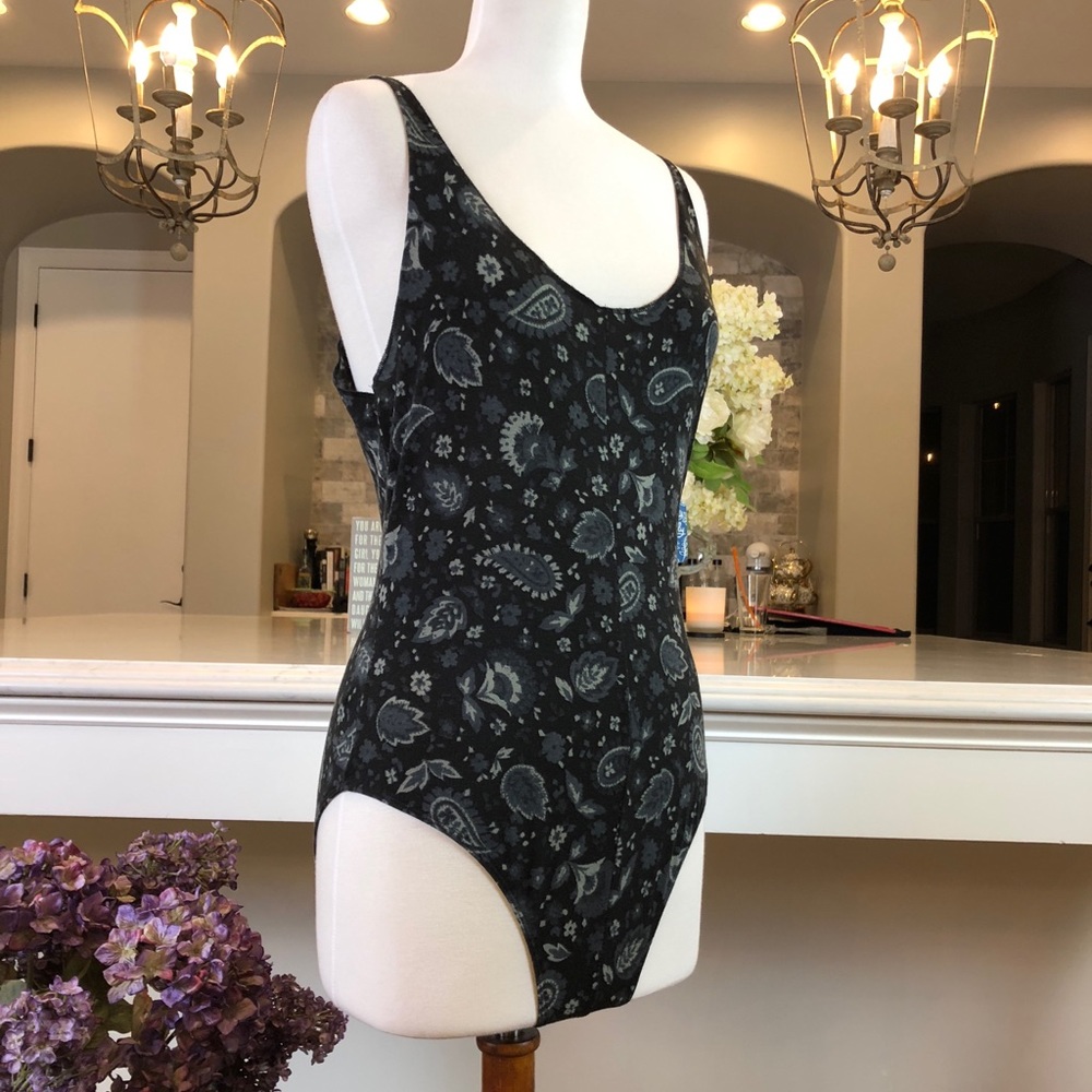 NWT Free People Black Grey Paisley Body Suit